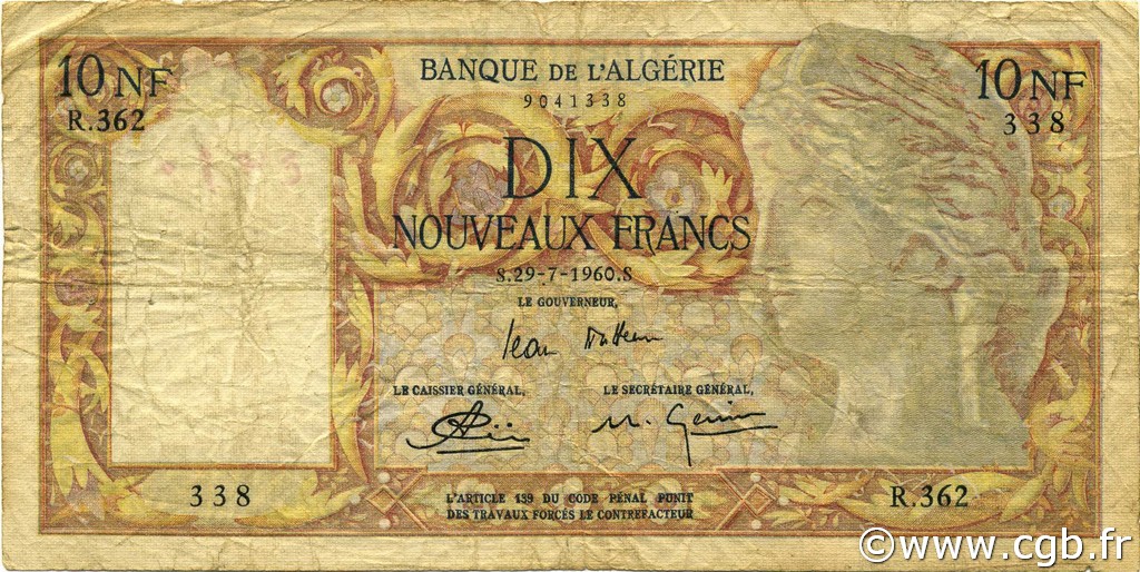10 Nouveaux Francs ALGÉRIE  1960 P.119a B à TB