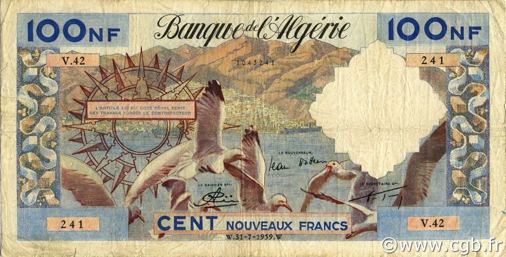 100 Nouveaux Francs ALGÉRIE  1959 P.121a TB