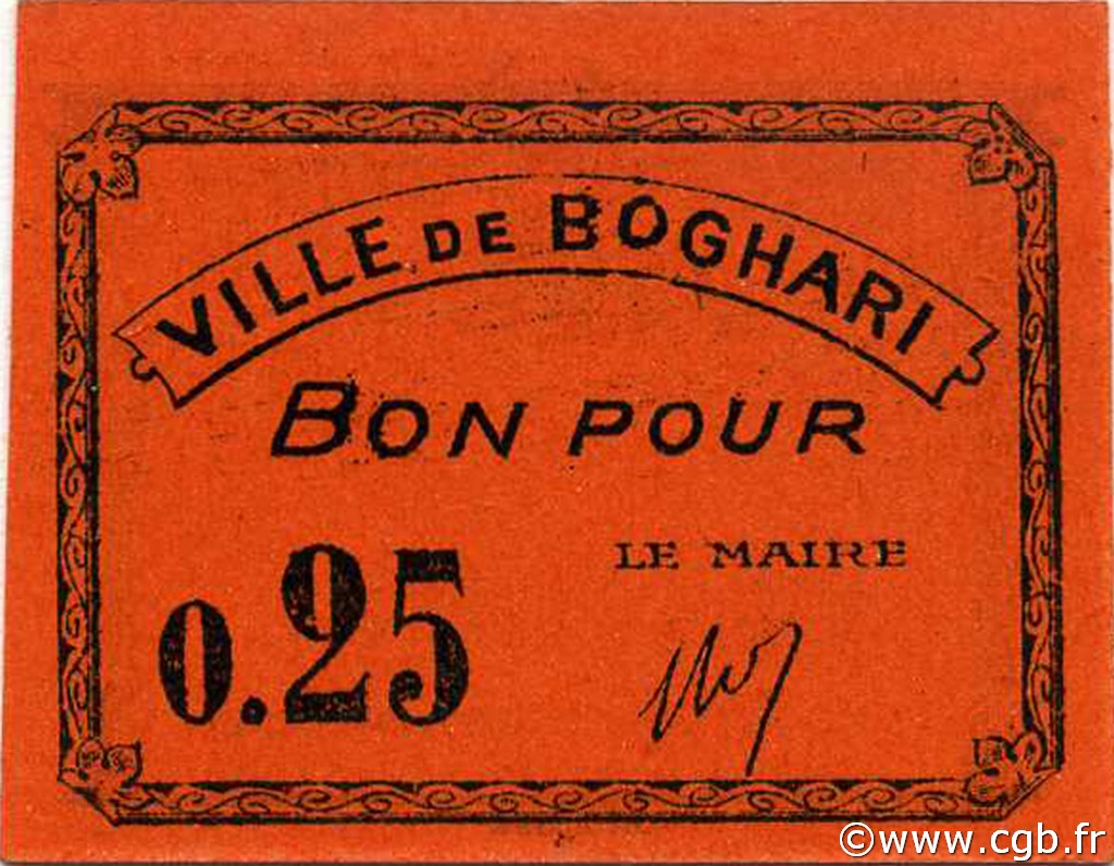 25 Centimes ALGÉRIE Boghari 1916 JPCV.03 NEUF