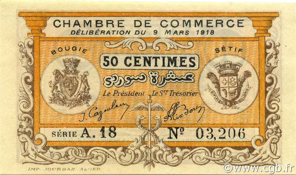 50 Centimes ALGÉRIE Bougie - Sétif 1918 JP.139.03 NEUF