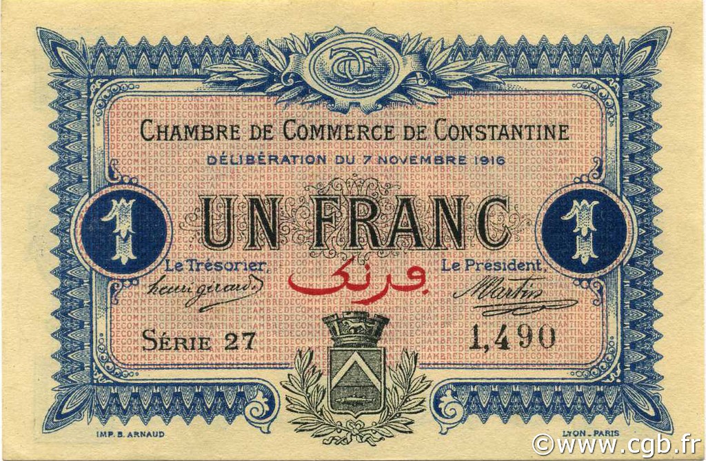 1 Franc ALGÉRIE Constantine 1916 JP.140.10 pr.NEUF