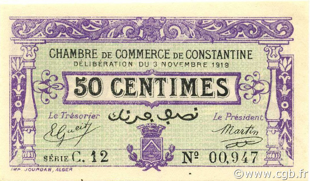 50 Centimes ALGÉRIE Constantine 1919 JP.140.21 pr.NEUF