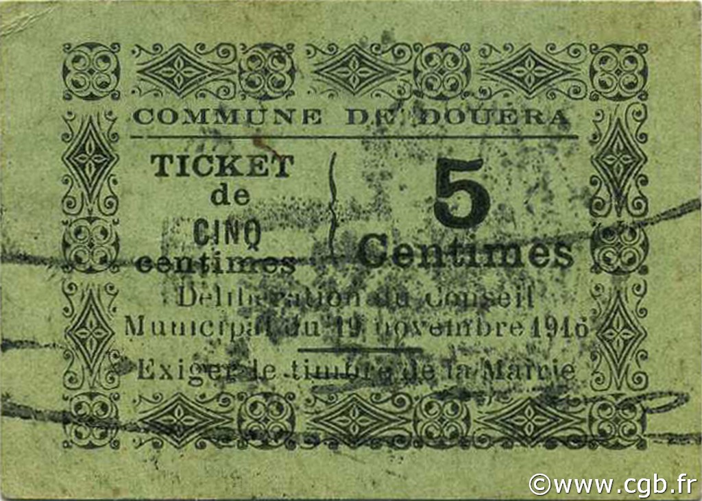 5 Centimes ALGÉRIE Douéra 1916 JPCV.01 TTB