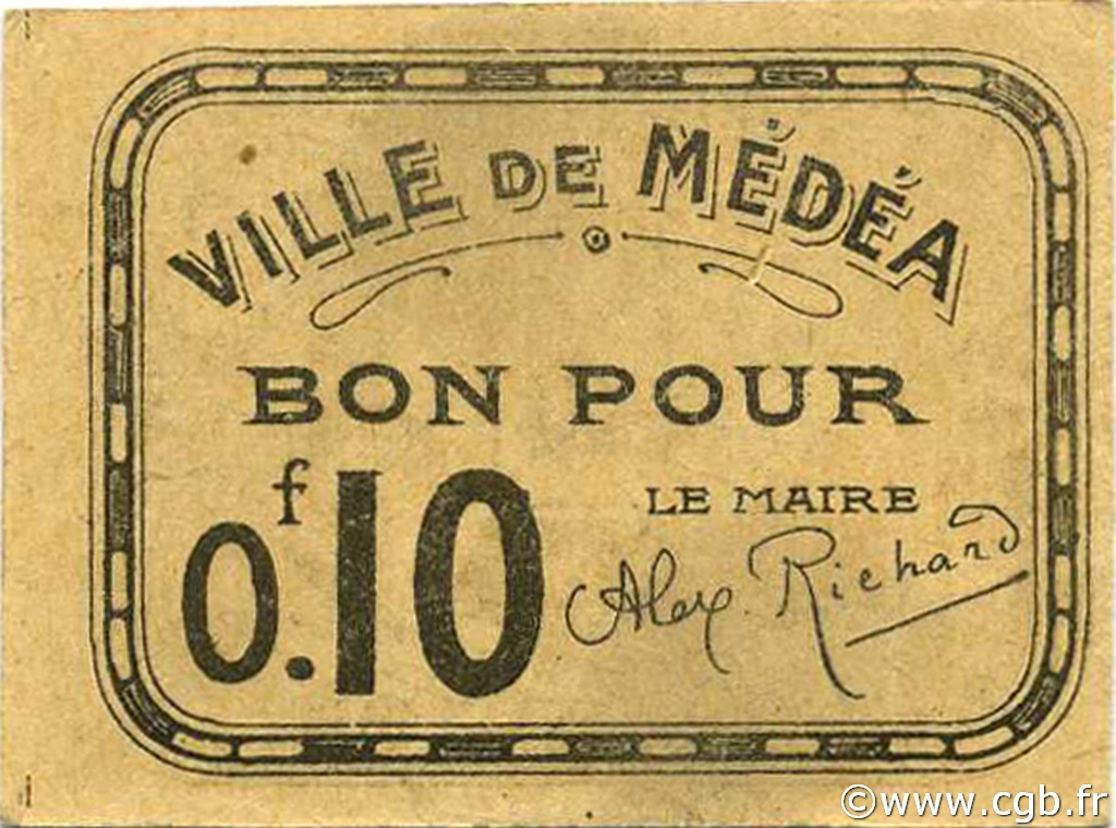 10 Centimes ALGÉRIE Médéa 1916 JPCV.02 SUP+