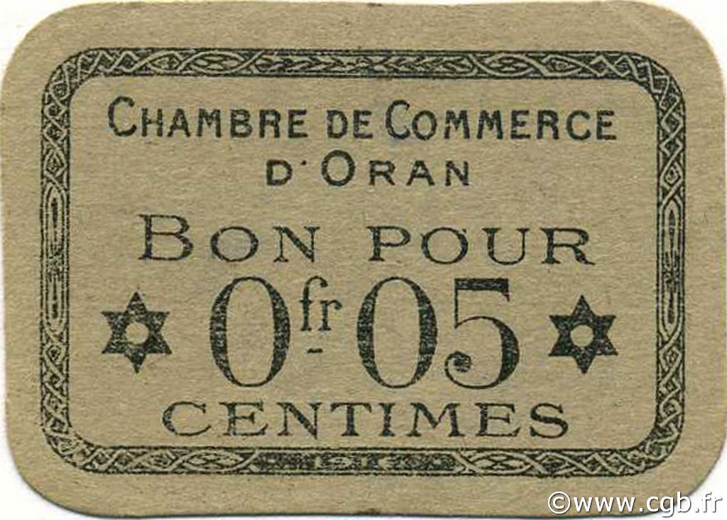 5 Centimes ALGERIA Oran 1916 JP.050 VF+