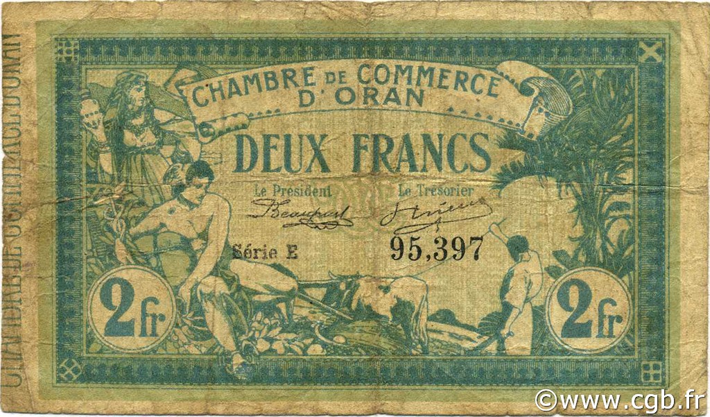 2 Francs ALGÉRIE Oran 1915 JP.141.03 B+