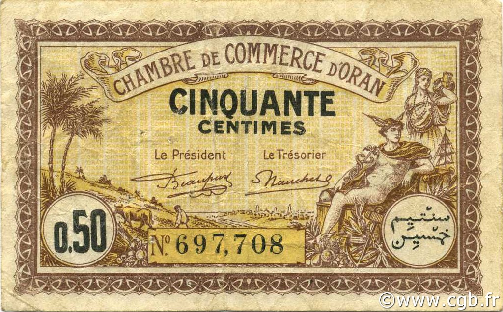 50 Centimes ALGERIA Oran 1922 JP.141.31 BB