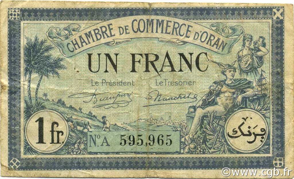 1 Franc ALGÉRIE Oran 1923 JP.141.39 TB