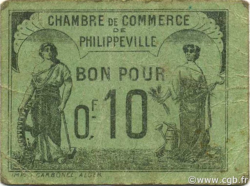 10 Centimes ALGERIA Philippeville 1919 JP.142.15 VF-