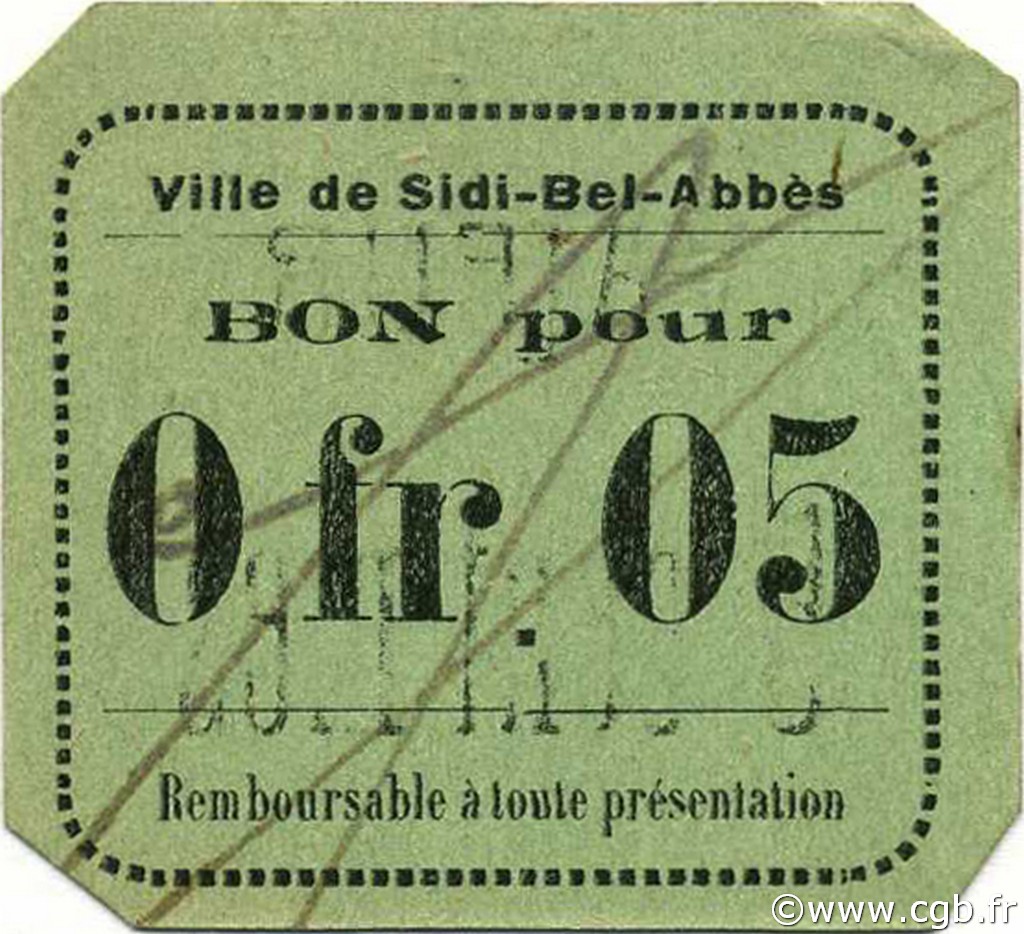 5 Centimes ALGÉRIE Sidi-Bel-Abbès 1916 JPCV.05 pr.NEUF