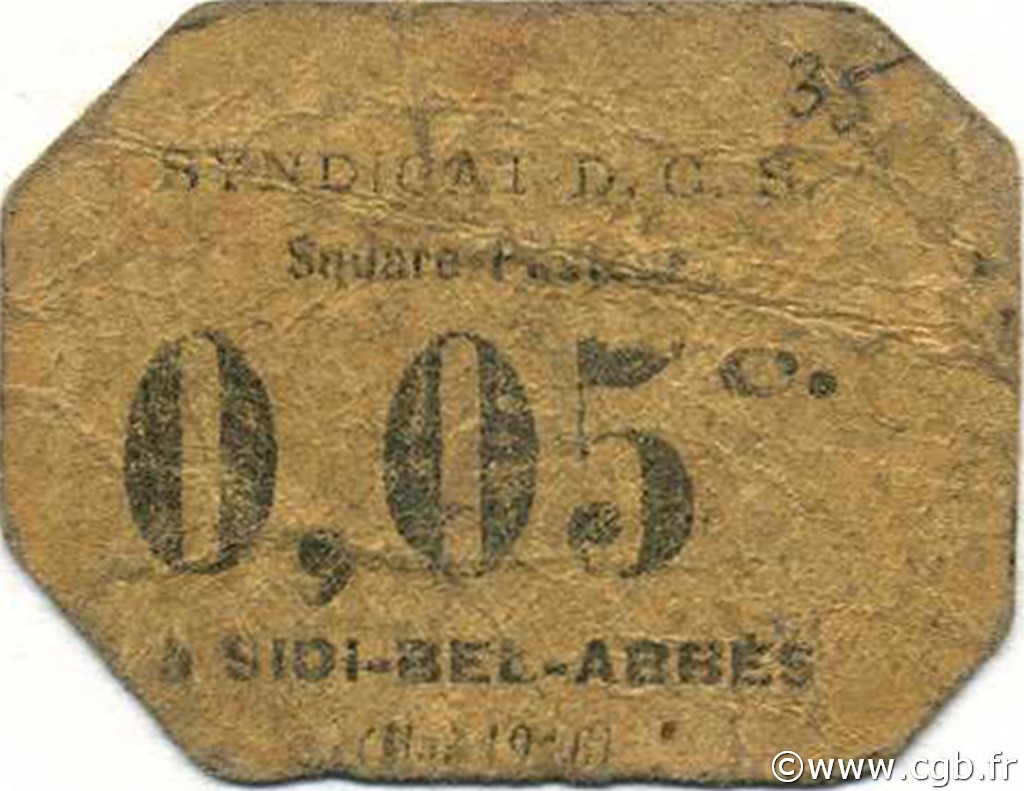 5 Centimes ALGÉRIE Sidi-Bel-Abbès 1916 JPCV.11 B