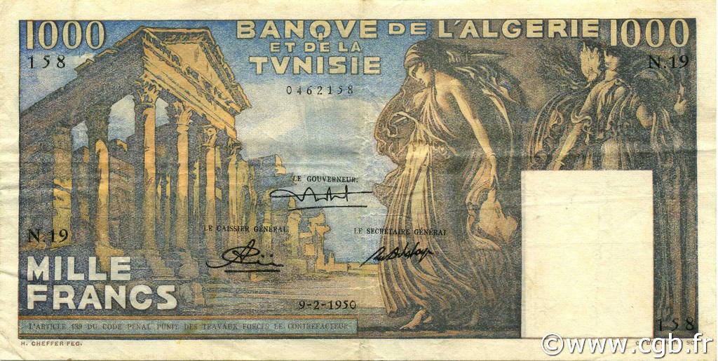 1000 Francs TUNISIE  1950 P.29a TTB