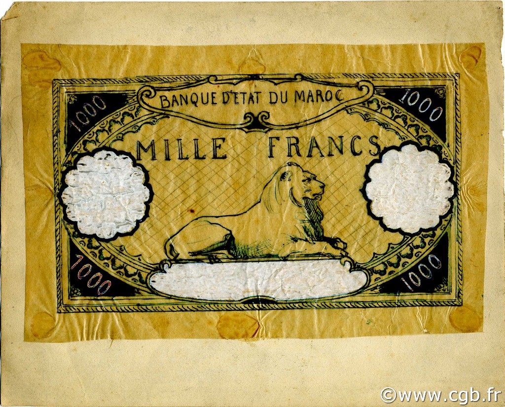 1000 Francs Essai MAROC  1920 P.-- TTB