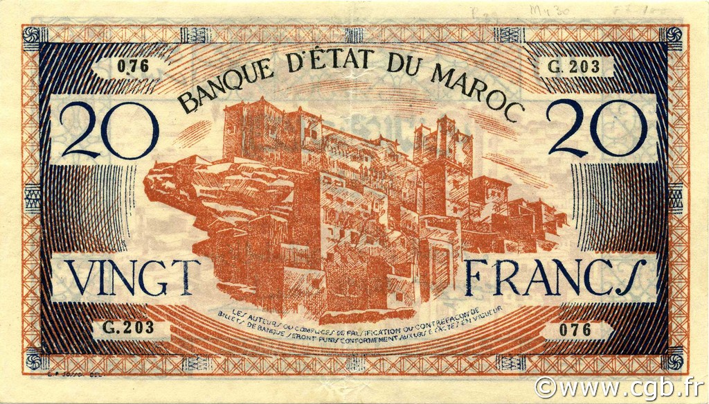 20 Francs MAROC  1943 P.39 SUP+