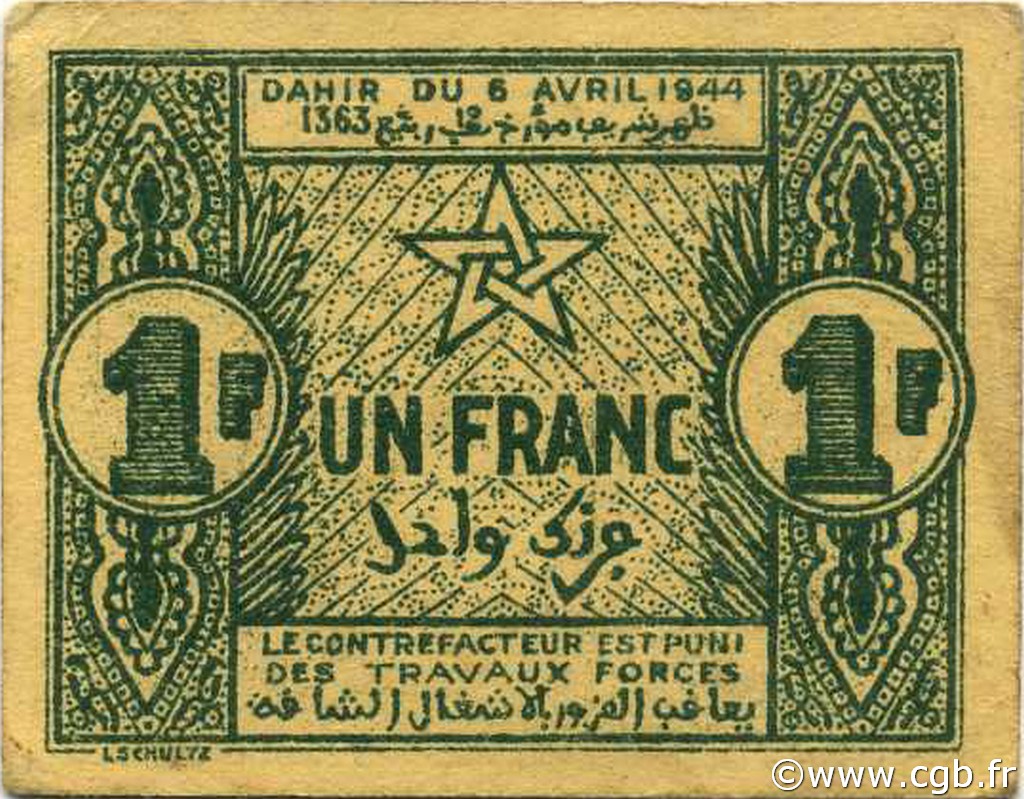 1 Franc MAROCCO  1944 P.42 BB