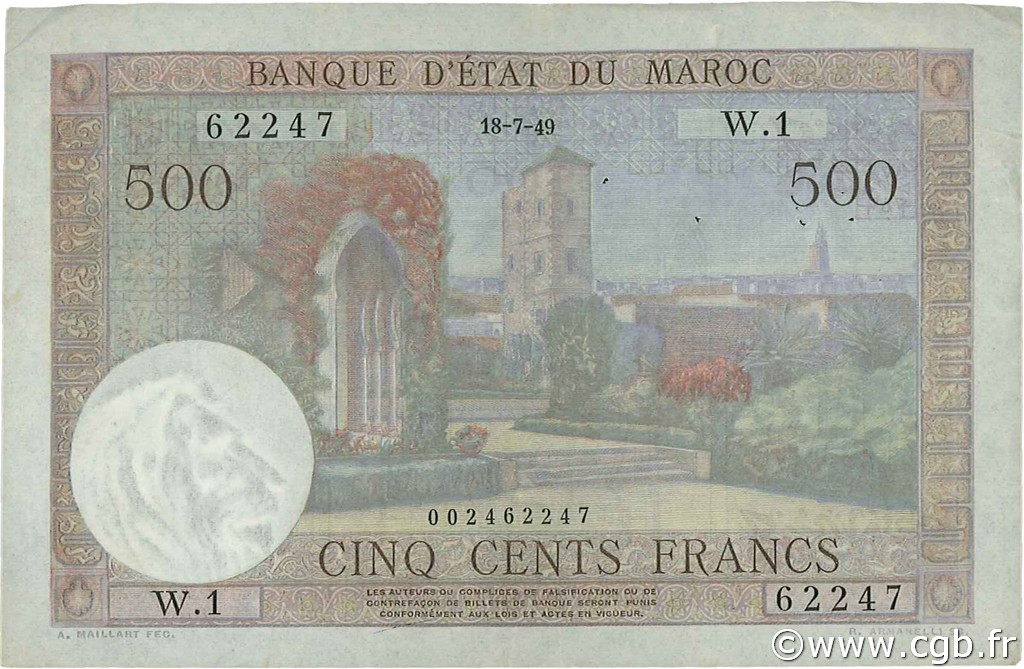 500 Francs MAROC  1949 P.46 TTB+