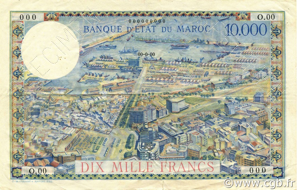 10000 Francs MAROC  1953 P.50s TTB+