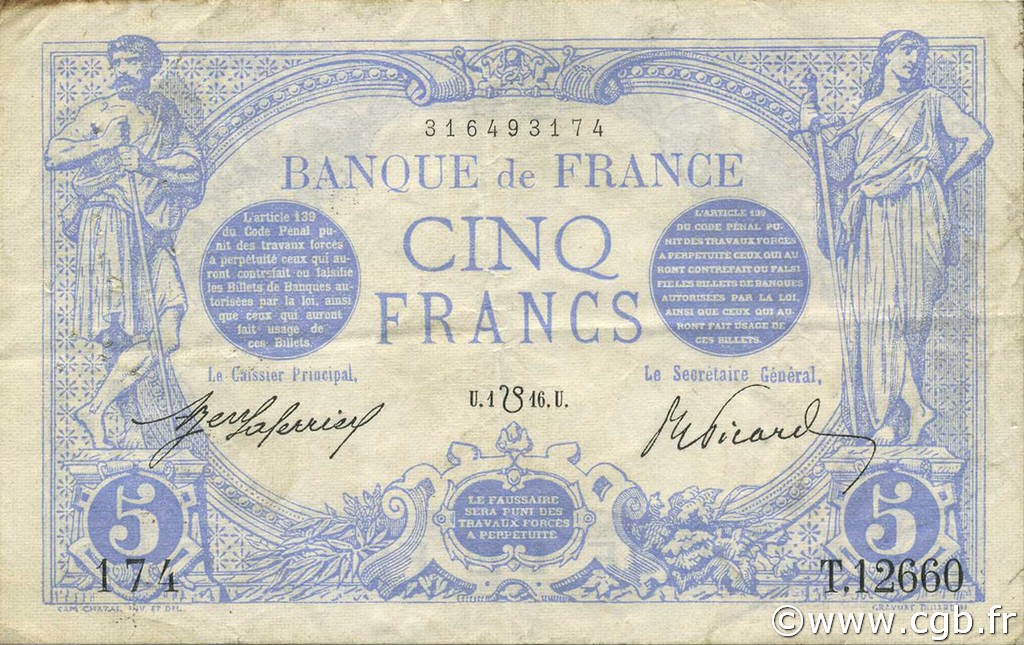 5 Francs BLEU lion inversé FRANCE  1917 F.02bis.04 TB+