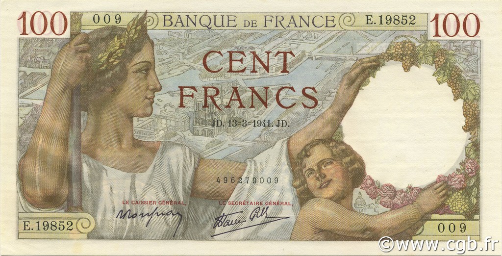 100 Francs SULLY FRANCE  1941 F.26.48 NEUF