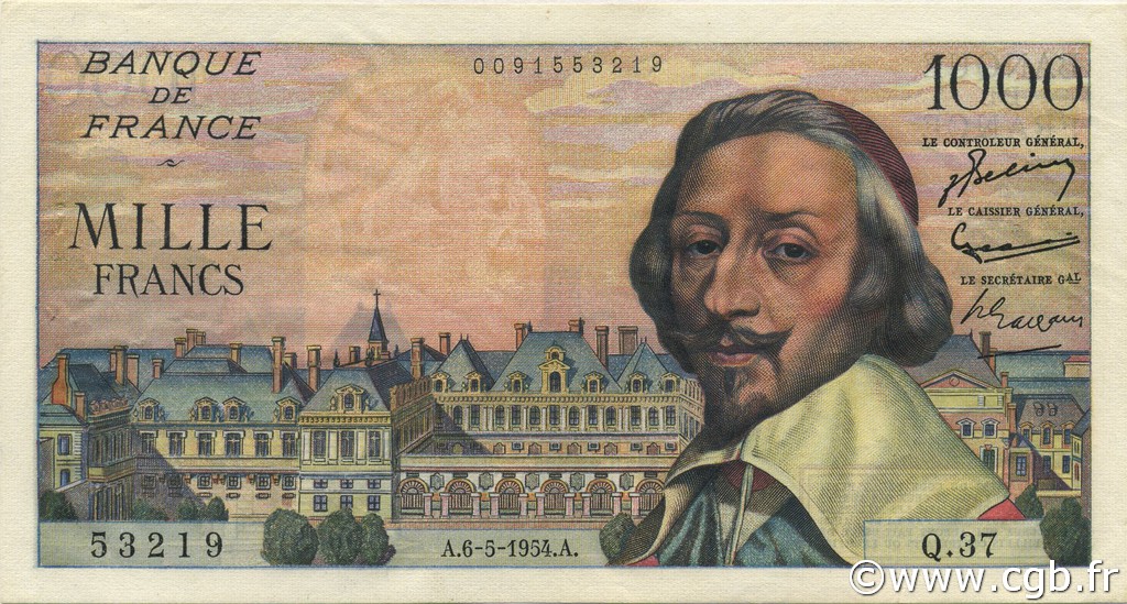1000 Francs RICHELIEU FRANCE  1954 F.42.05 SUP+