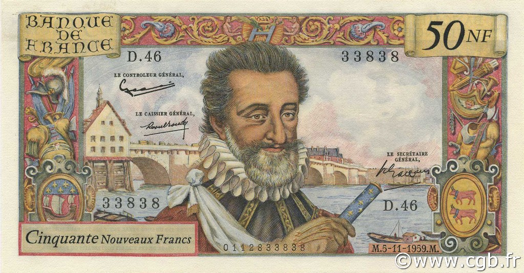 50 Nouveaux Francs HENRI IV FRANCE  1959 F.58.04 SUP+