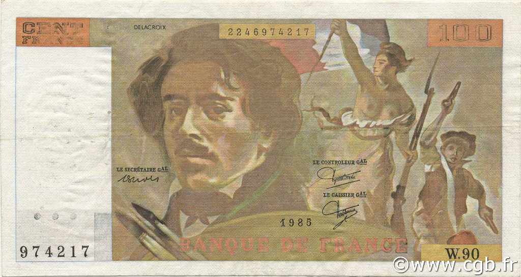 100 Francs DELACROIX modifié FRANCE  1985 F.69.09 pr.TTB