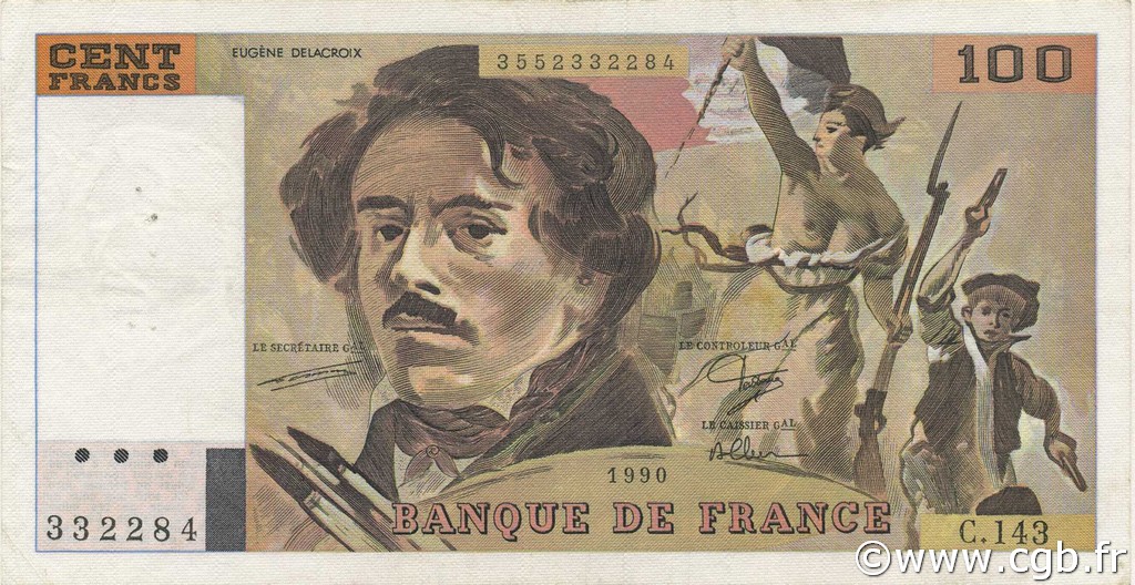 100 Francs DELACROIX imprimé en continu FRANCE  1990 F.69bis.01bC TTB+