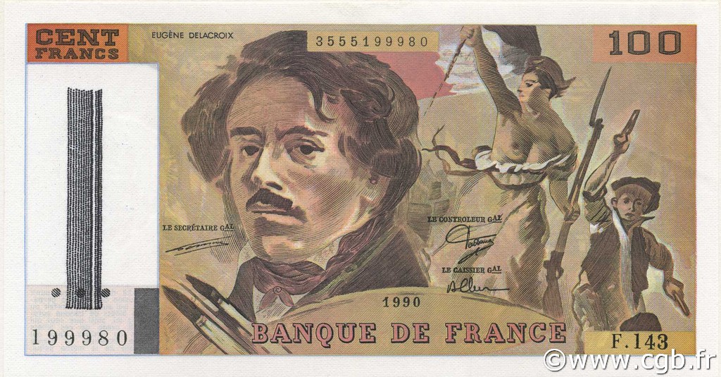 100 Francs DELACROIX imprimé en continu FRANCE  1990 F.69bis.01bF- NEUF