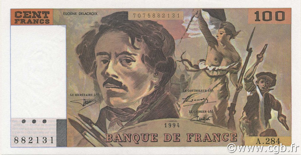 100 Francs DELACROIX 442-1 & 442-2 FRANCE  1994 F.69ter.01c pr.NEUF