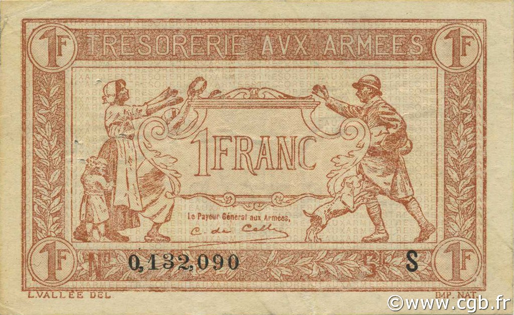 1 Franc TRÉSORERIE AUX ARMÉES 1919 FRANCE  1919 VF.04.06 SUP