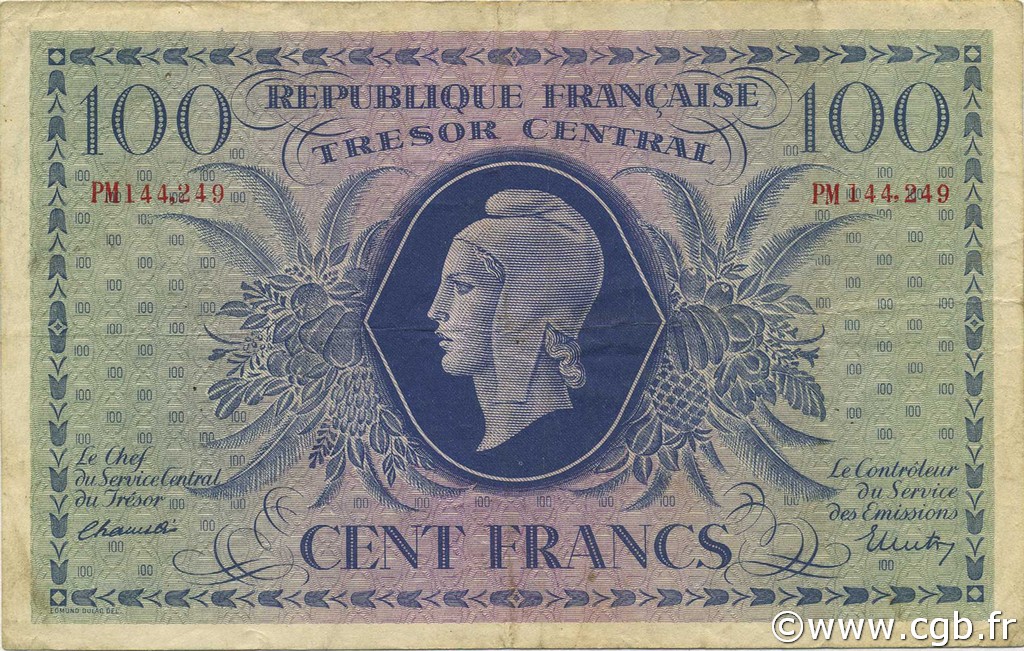 100 Francs MARIANNE FRANCE  1943 VF.06.01f TTB