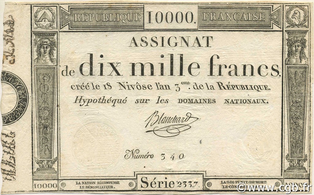 10000 Francs FRANCE  1795 Laf.177 XF