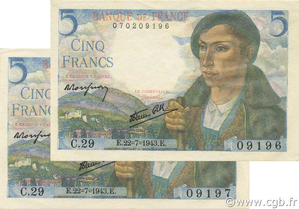 5 Francs BERGER FRANCE 1943 F.05.02 SPL