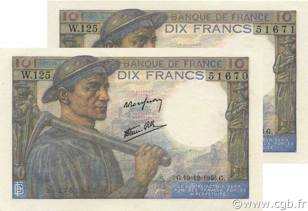 10 Francs MINEUR FRANCIA  1946 F.08.16 AU+