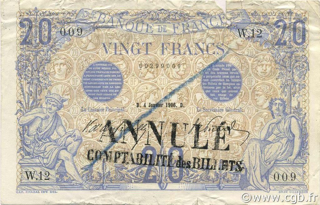 20 Francs BLEU FRANCE  1906 F.10.01 TB à TTB