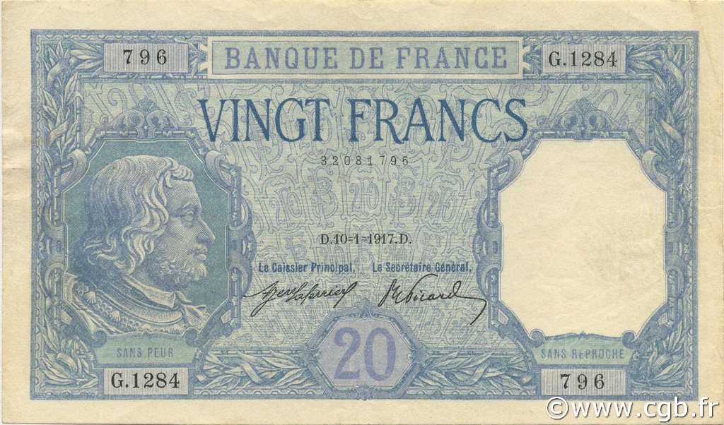 20 Francs BAYARD FRANCE  1917 F.11.02 TTB+