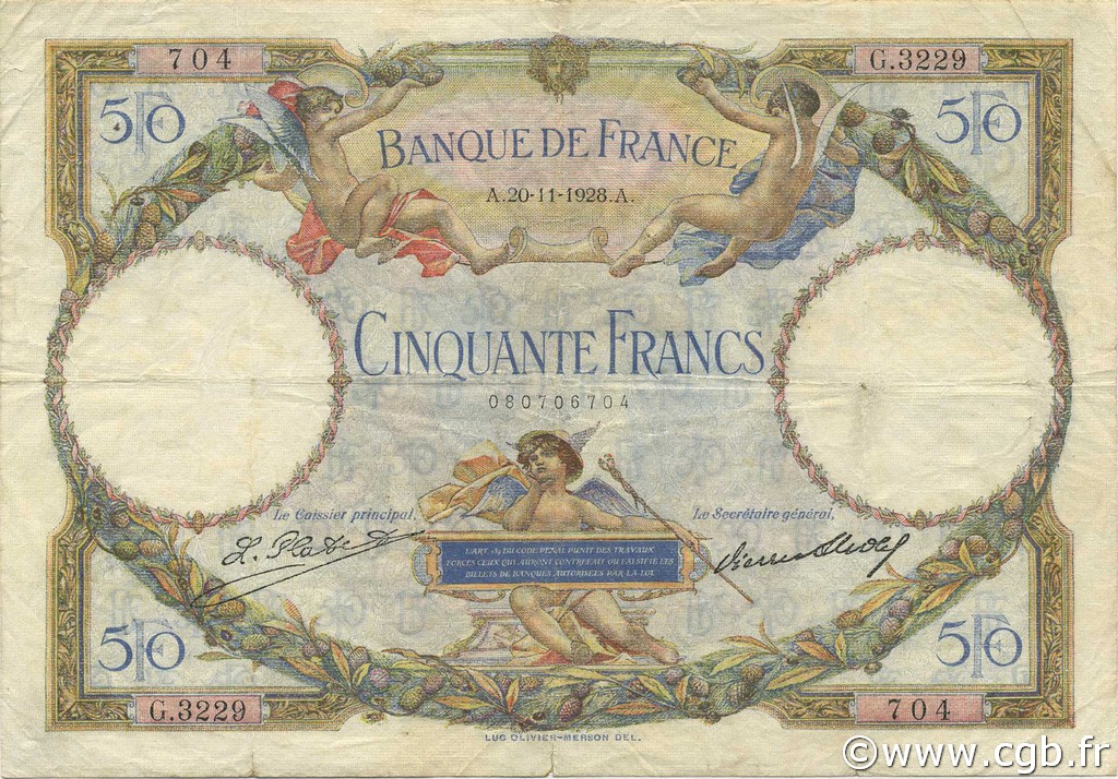 50 Francs LUC OLIVIER MERSON FRANCE  1928 F.15.02 pr.TTB