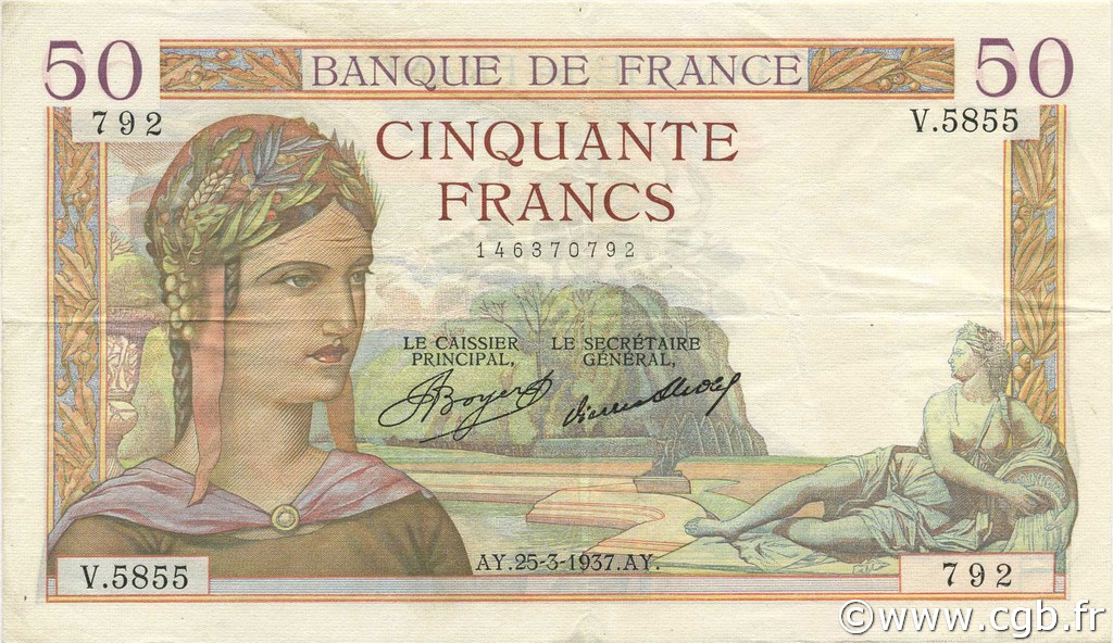50 Francs CÉRÈS FRANCE  1937 F.17.36 SUP