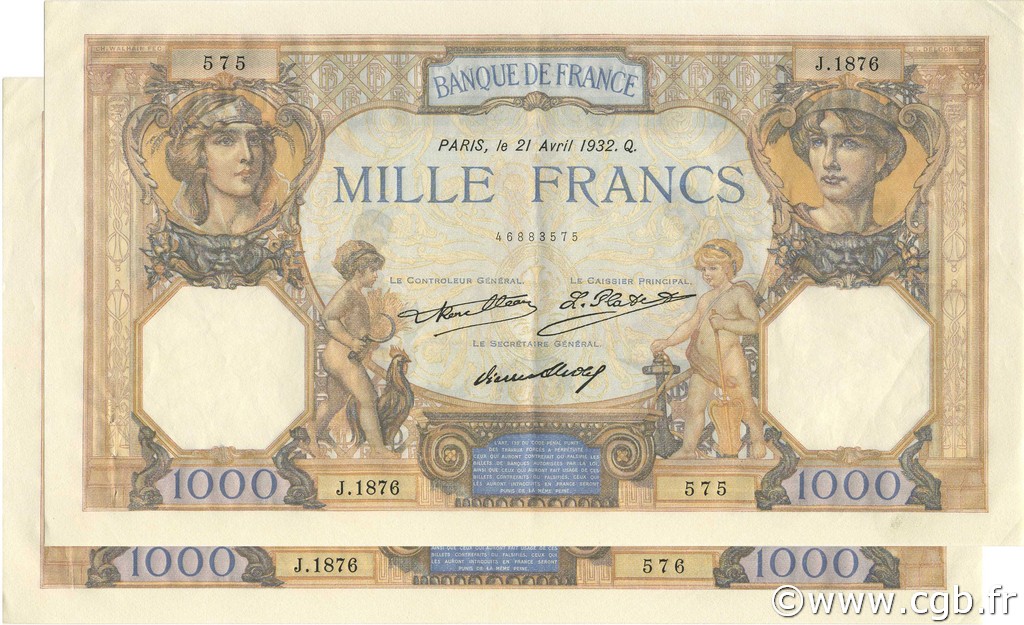 1000 Francs CÉRÈS ET MERCURE FRANCE  1932 F.37.07 SUP+