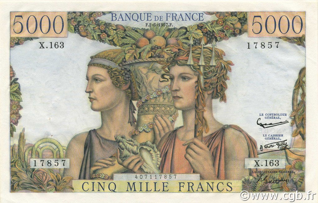 5000 Francs TERRE ET MER FRANCE  1957 F.48.14 SUP+