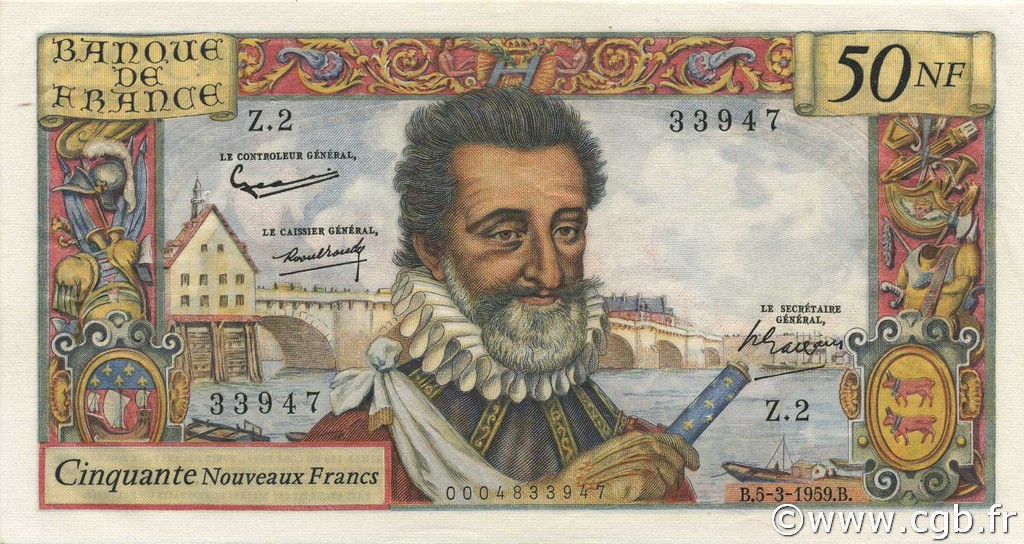 50 Nouveaux Francs HENRI IV FRANCE  1959 F.58.01 SUP