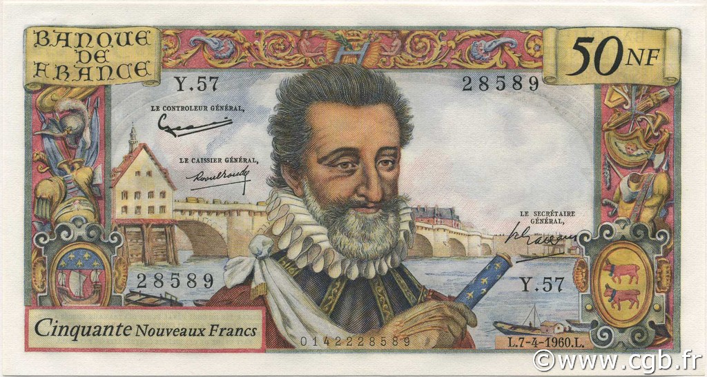50 Nouveaux Francs HENRI IV FRANCE  1960 F.58.05 pr.SPL