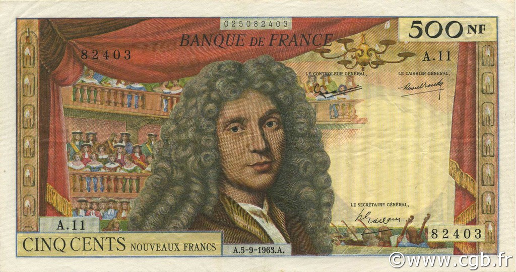 500 Nouveaux Francs MOLIÈRE FRANCE  1963 F.60.05 pr.SUP