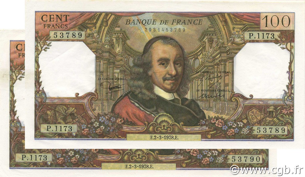 100 Francs CORNEILLE Consécutifs FRANCE  1978 F.65.62 pr.NEUF