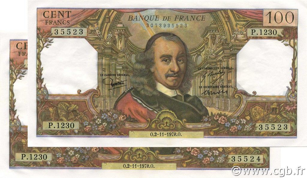 100 Francs CORNEILLE Consécutifs FRANCE  1978 F.65.64 pr.NEUF