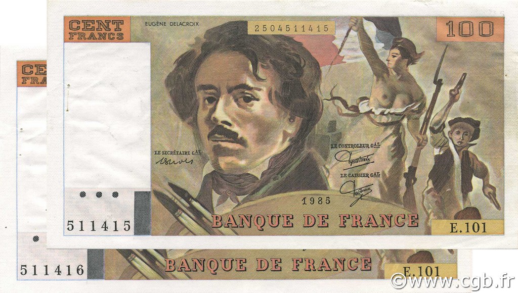 100 Francs DELACROIX modifié FRANCE  1985 F.69.09 SUP+