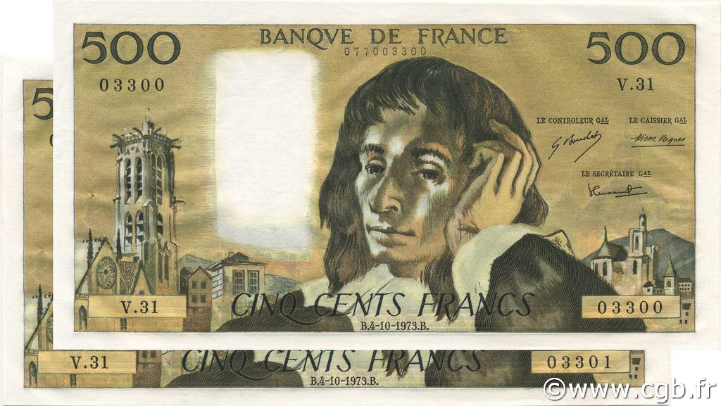 500 Francs PASCAL FRANCE  1973 F.71.09 SPL