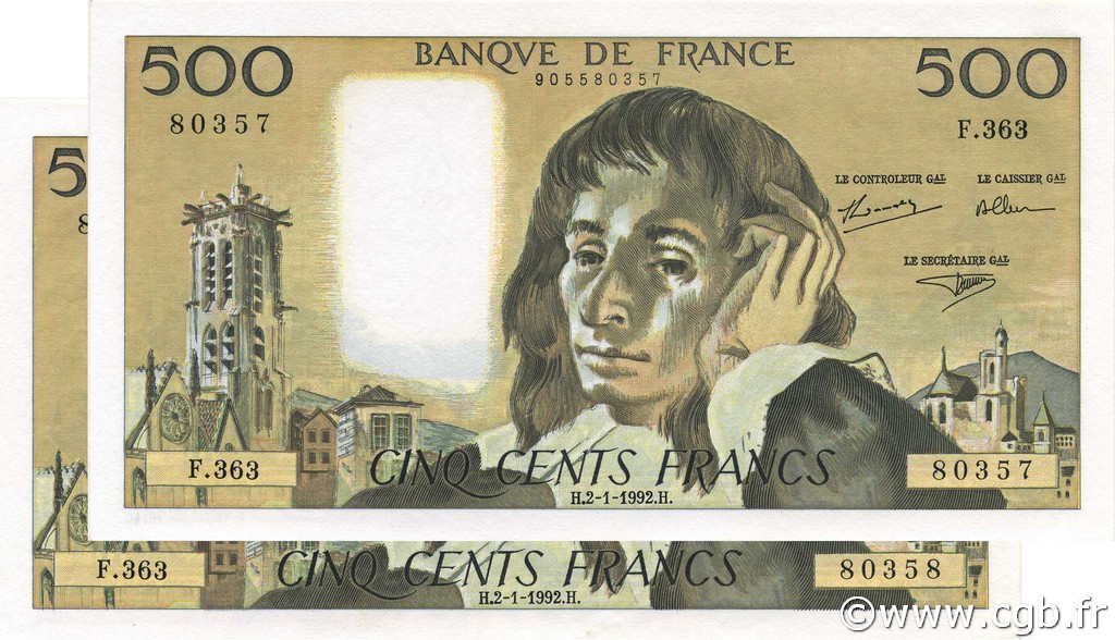 500 Francs PASCAL FRANCE  1992 F.71.49 SPL