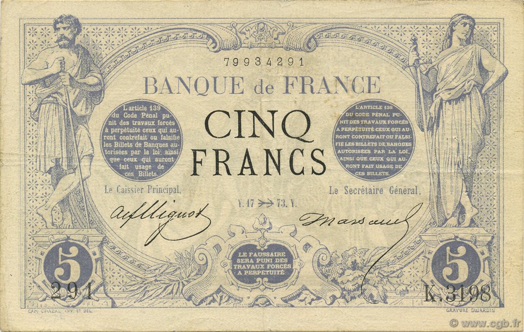 5 Francs NOIR FRANCE  1873 F.01.23 TTB+