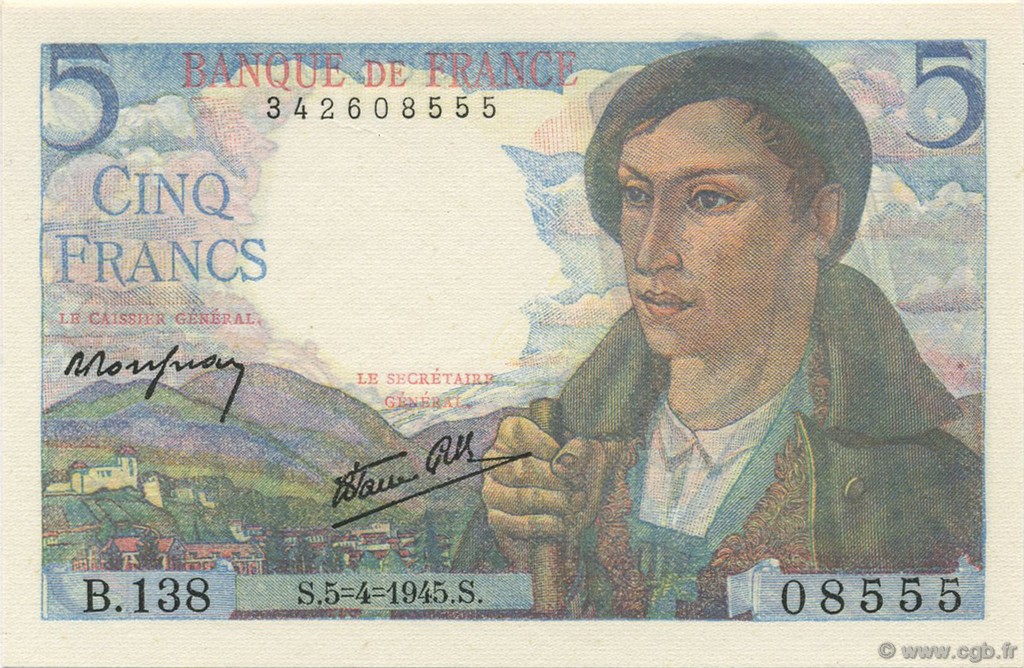 5 Francs BERGER FRANCE  1945 F.05.06 NEUF